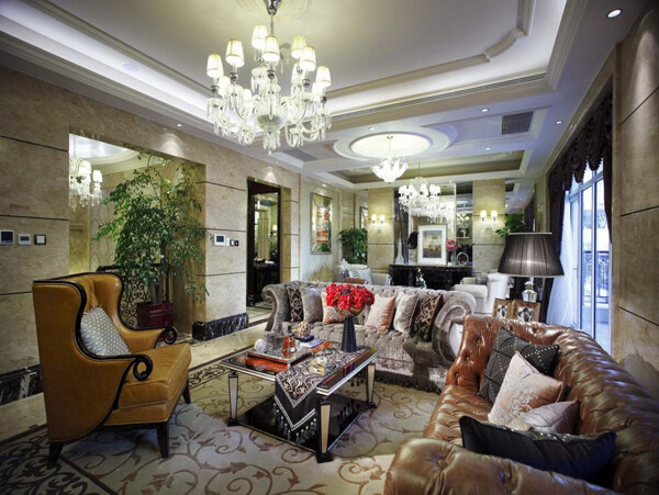 欧式风格客厅皮质沙发设计家装效果图