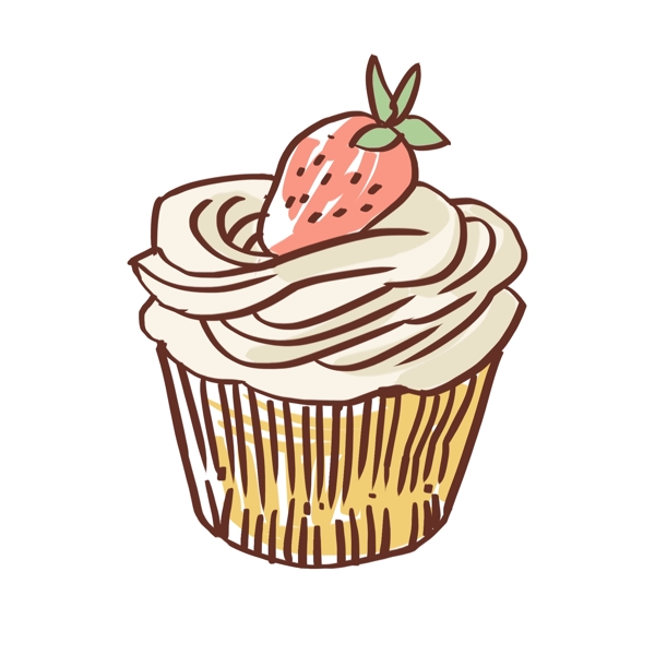 手绘奶油纸杯草莓水果蛋糕手绘蛋糕草莓手绘蛋糕甜品