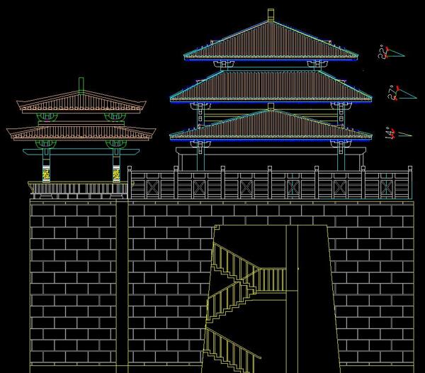 古城门建筑施工图侧立面