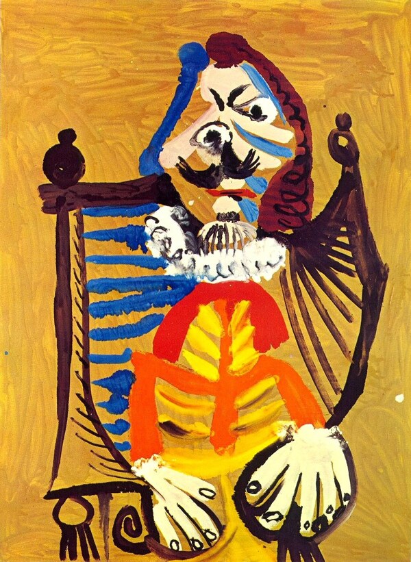 1969Hommedansunfauteuil3西班牙画家巴勃罗毕加索抽象油画人物人体油画装饰画