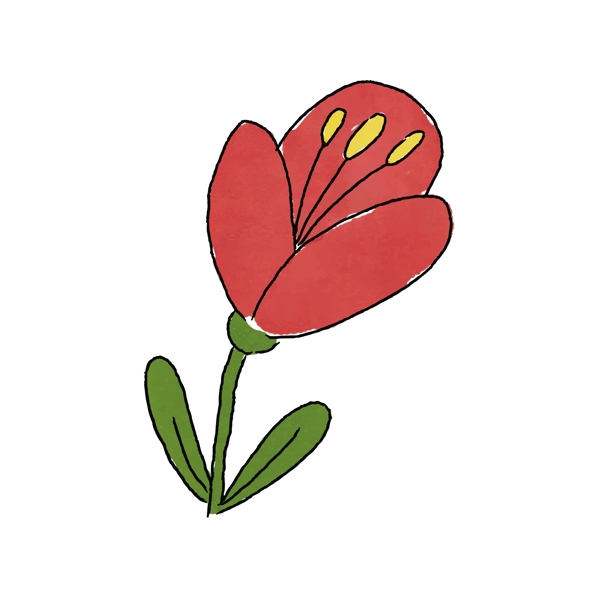 卡通手绘红色花朵免抠素材