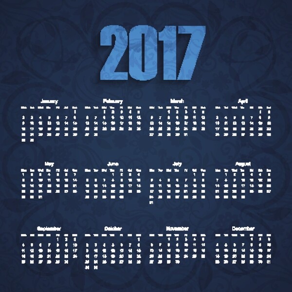 蓝色装饰2017日历
