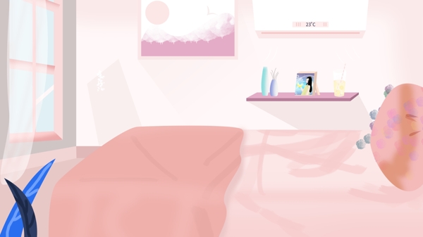 粉色卡通可爱卧室小清新背景设计