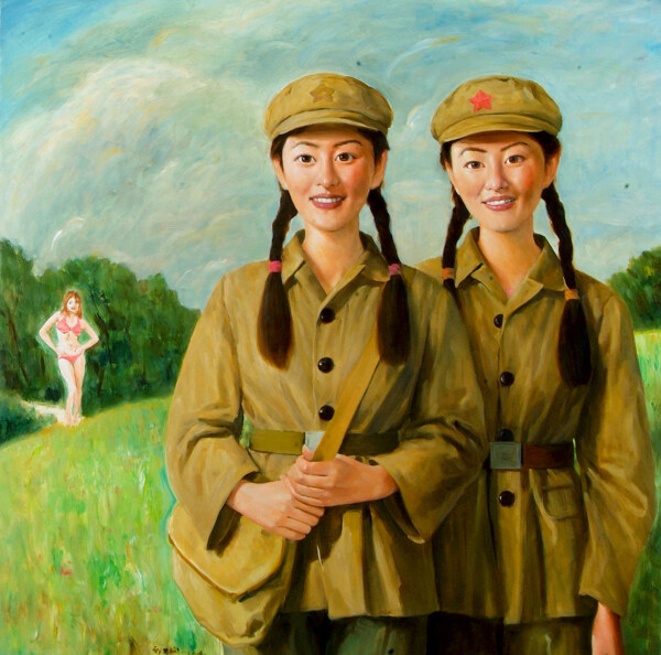 红军姑娘油画图片