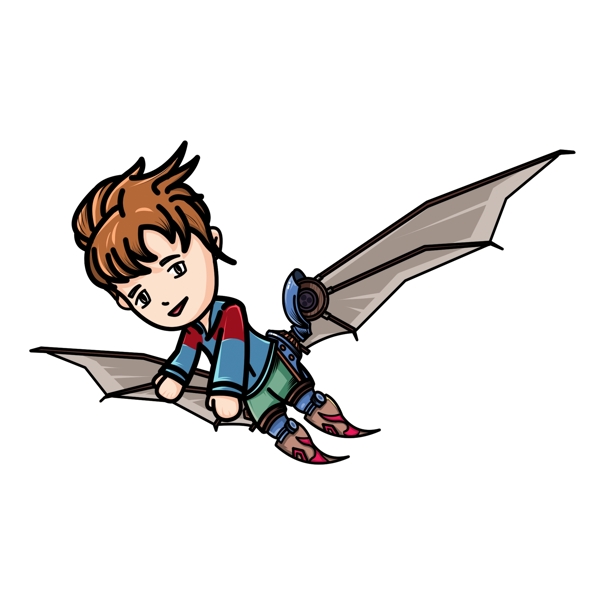 手绘卡通男孩坐着滑翔机原创元素