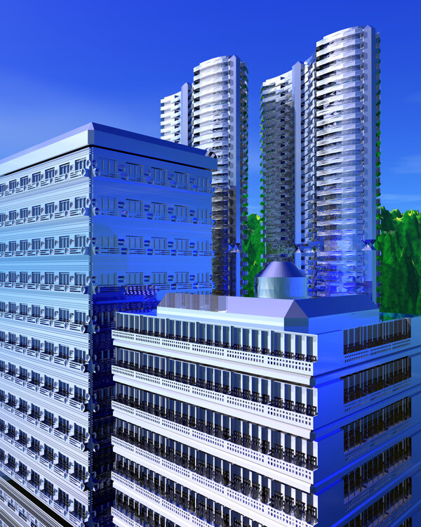 商业空间楼房建筑效果图高楼大厦高科技区水滴科幻