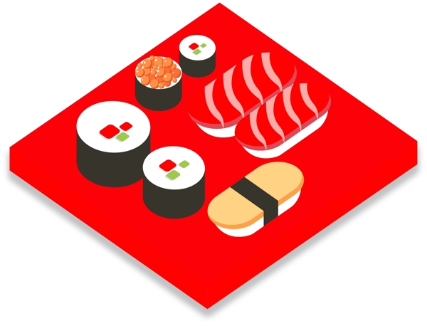 2.5D轴测图寿司食物矢量图标设计素材