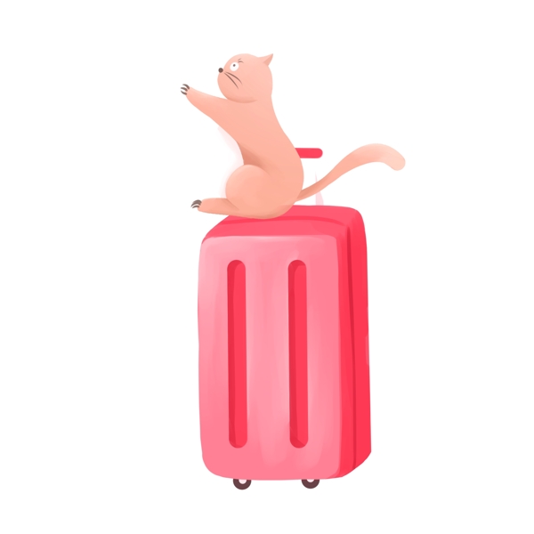 小清新坐在行李箱上的猫咪插画设计