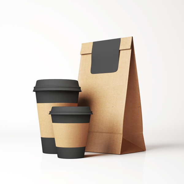 咖啡杯子与快餐纸袋图片