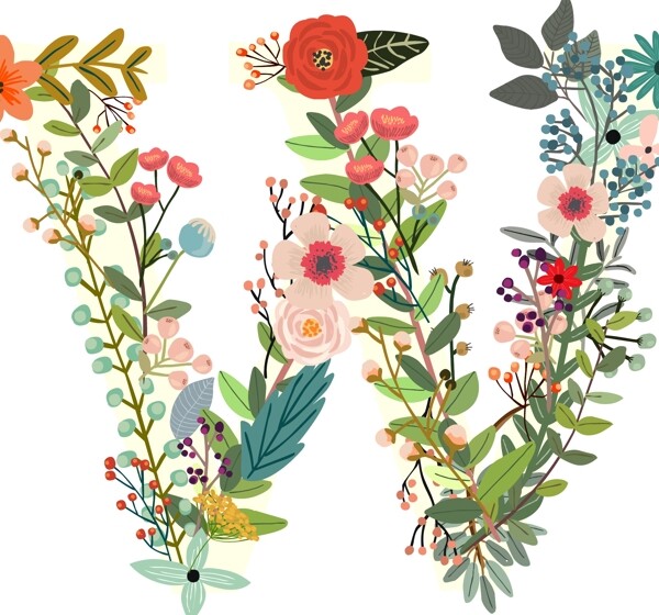 创意矢量手绘花卉字母