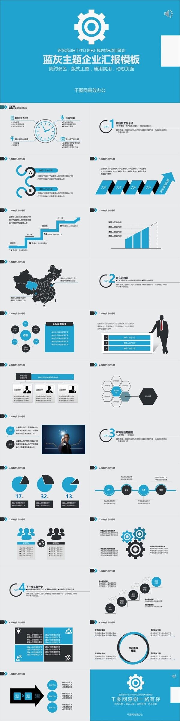 蓝灰主题企业汇报PPT模板