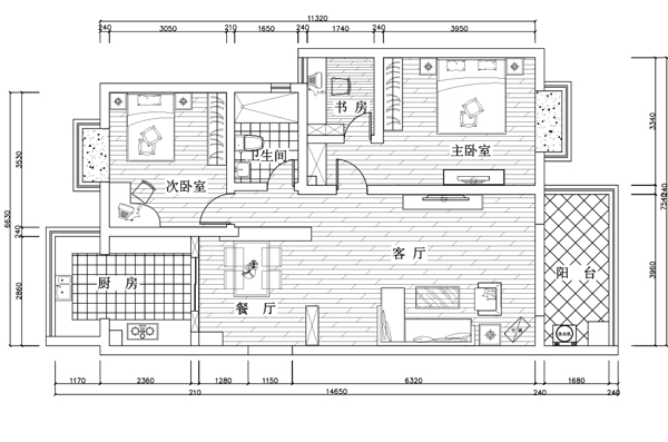 北欧风两室一厅平面图施工图