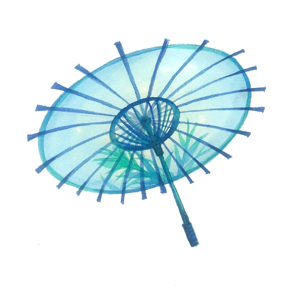 水彩蓝色油纸伞中国风折伞PNG