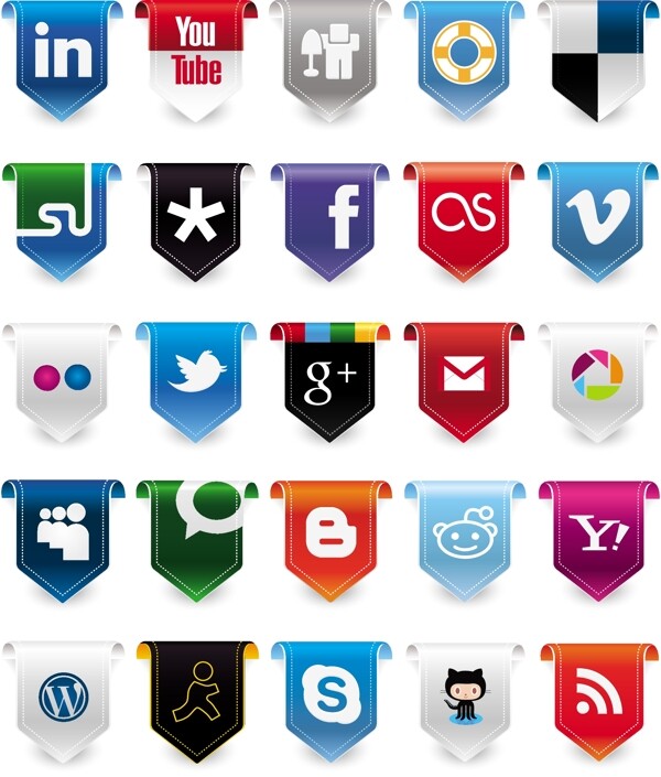 25惊人的功能区选项卡式的社会媒体图标