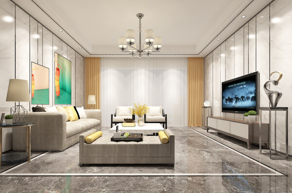 现代简约风格客厅空间装修设计效果图