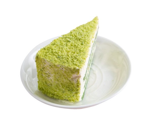盘子里的绿色三角蛋糕夹心蛋糕