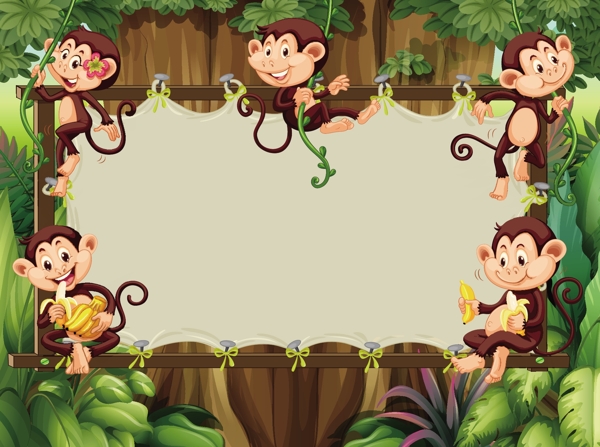 吃香蕉的猴子卡通矢量素材
