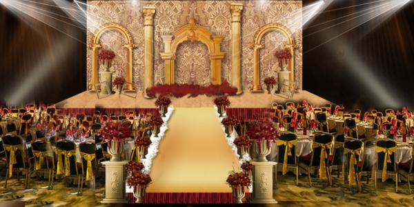 香槟金欧式复古城堡现代婚礼效果图