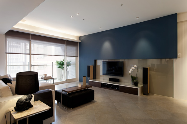 现代客厅蓝色背景墙室内装修JPEG效果图