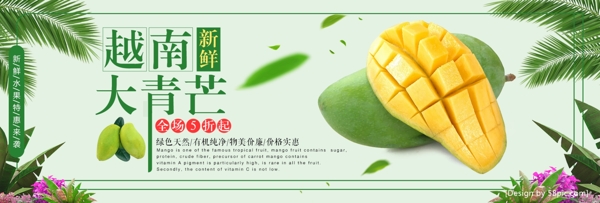淡绿色小清新越南大青芒水果电商海报