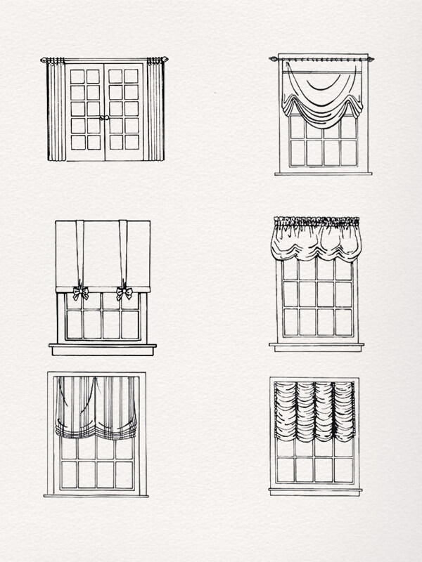 一组简单黑白素描窗户