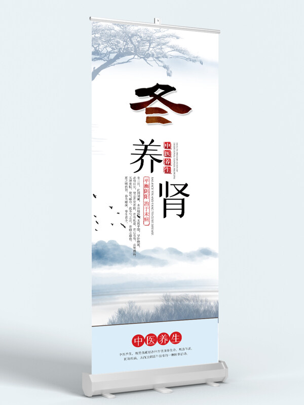 简约中医养生传统医学冬季保健展板易拉宝