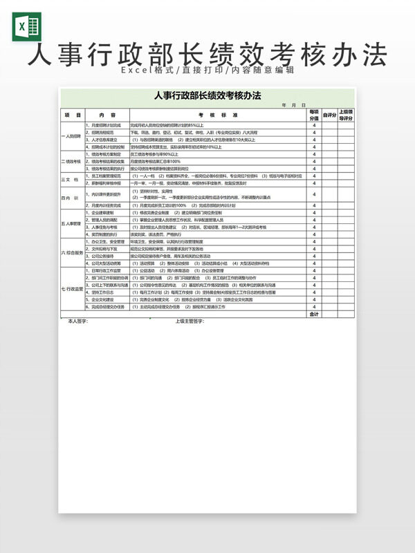 人事行政部长绩效考核