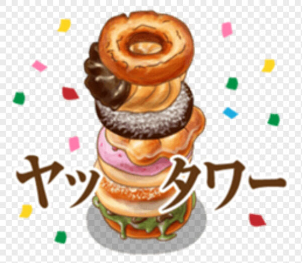 甜甜圈巧克力蛋糕和汉堡组成的美食塔
