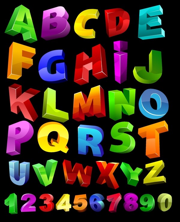 彩色3d字母数字图片