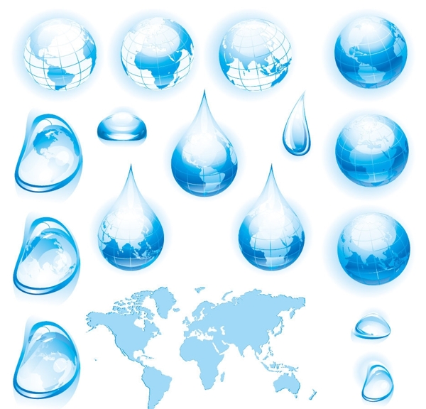 蓝色动感水滴水珠地球图标