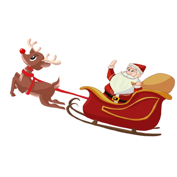圣诞节驯鹿拉着雪橇里的圣诞老人