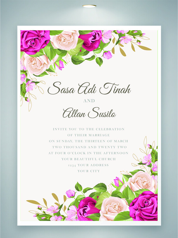 清新唯美花卉图案婚礼邀请函