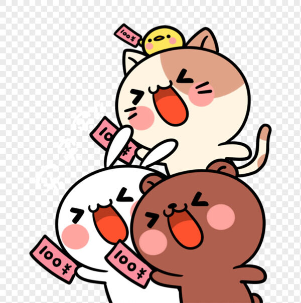 卡通小猫咪小鸡小兔小熊带着钱兴奋买买买