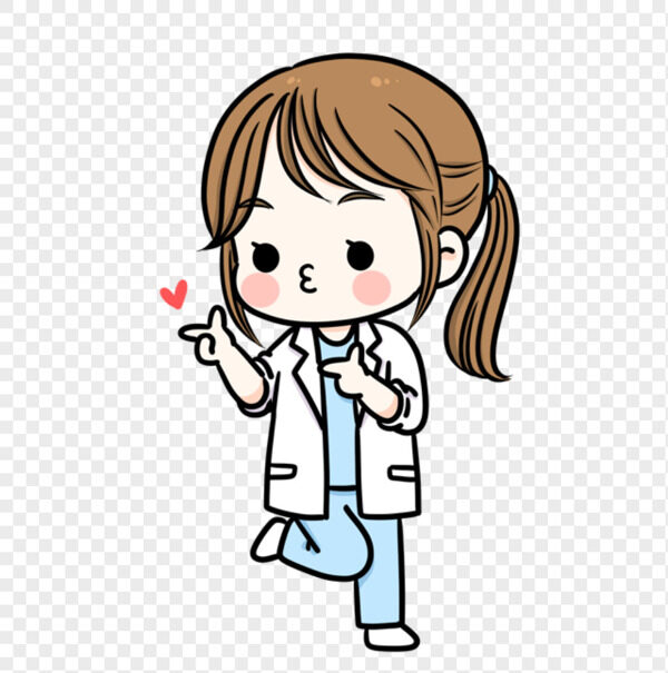 手绘卡通白大褂医生嘟嘟嘴卖萌送爱心