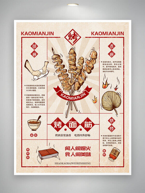 闻人间烟火食人间美味烤面筋复古美食海报