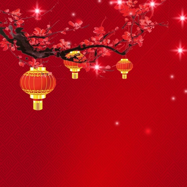 红色梅花灯笼新年主图设计