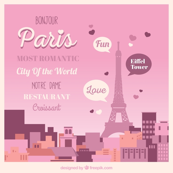 浪漫巴黎埃菲尔铁塔海报矢量图