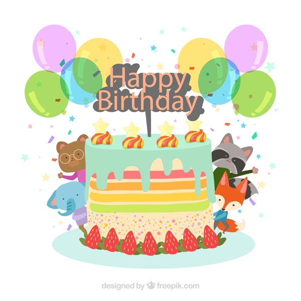 生日蛋糕和动物图片