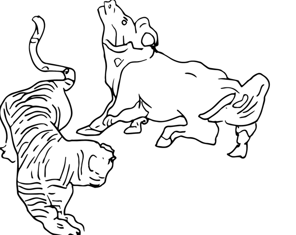 十二生肖虎牛手绘黑白线条矢量动态