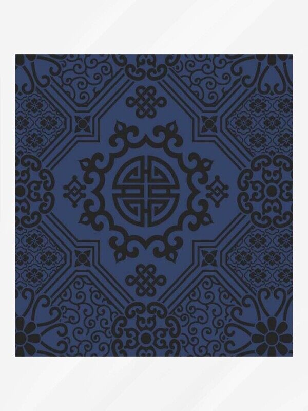 国风花朵线条造型艺术风格蓝黑背景板