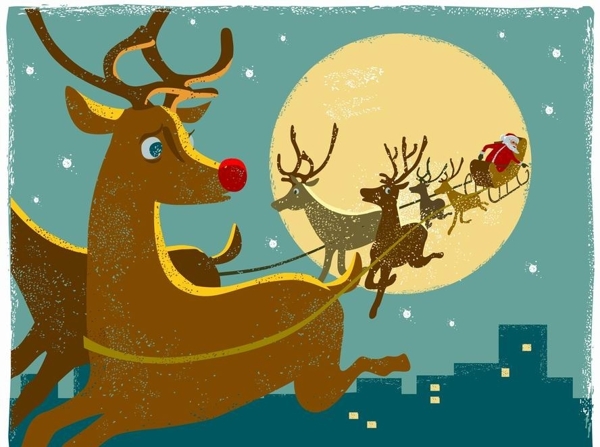 卡通小鹿雪橇圣诞背景图片