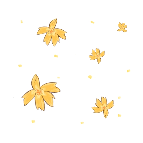 春天漂浮元素黄色花朵金花手绘手账素材