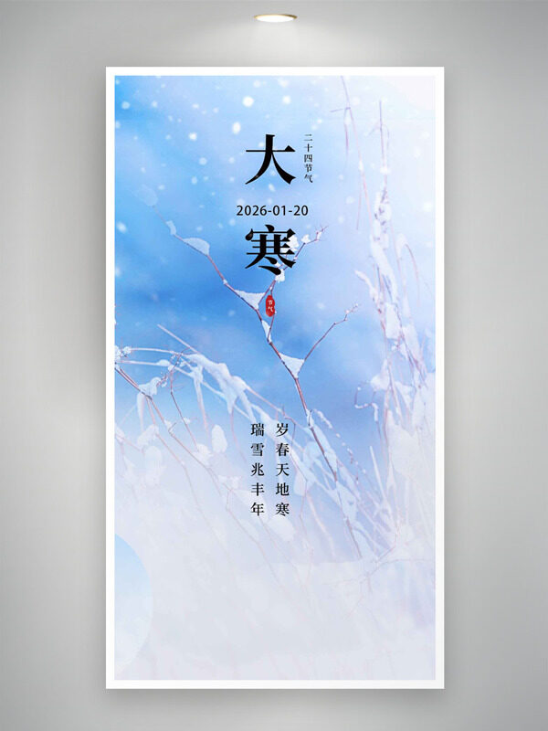 大寒节气瑞雪兆丰年蓝色主题海报