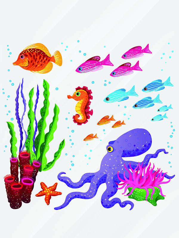 卡通手绘海底世界彩色海洋动物