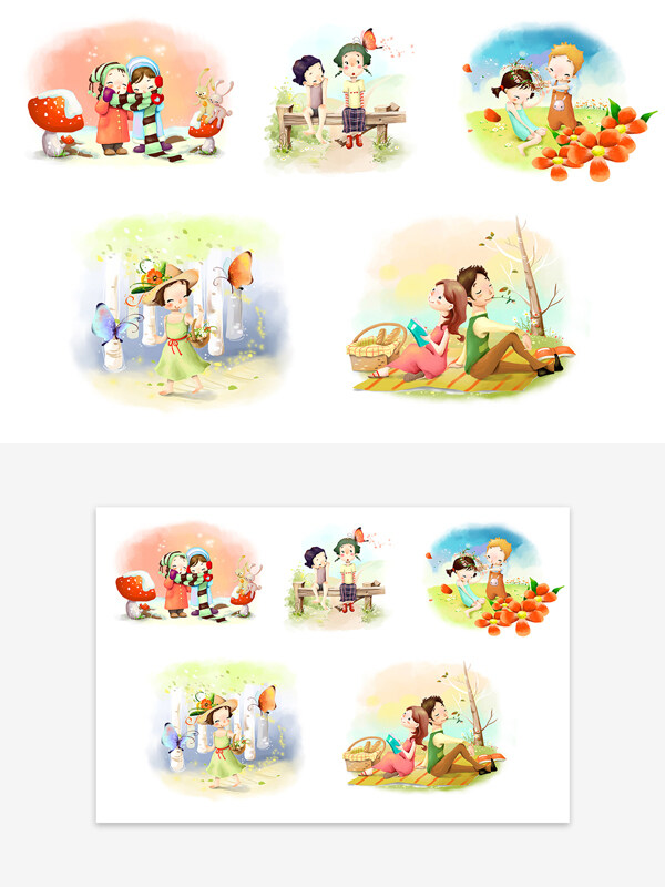 小清新创意卡通手绘人物唯美风格插画