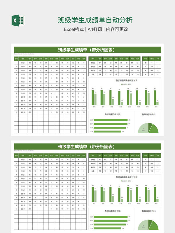 班级学生成绩单自动分析