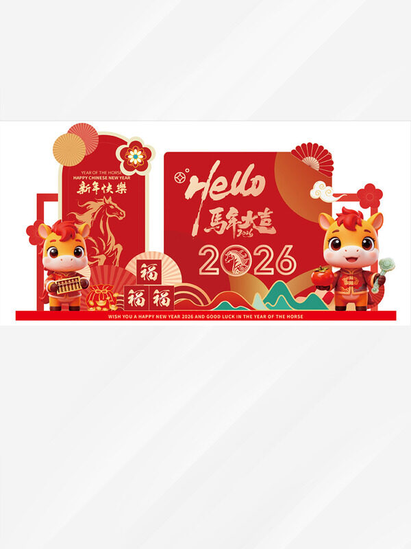简约国潮卡通马年大吉美陈物料板