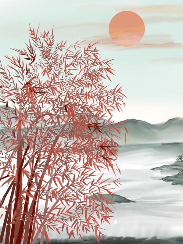复古中国风水墨竹子山水画背景