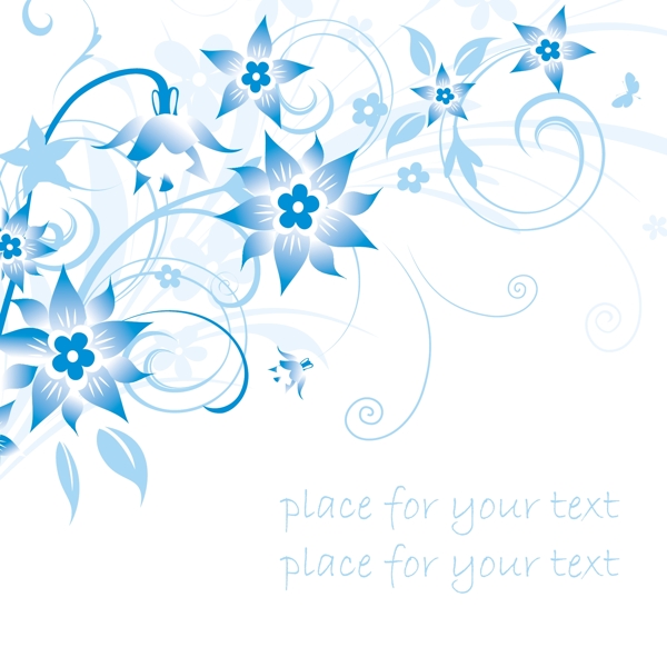 简单的手绘花和蓝色文本背景图案矢量1