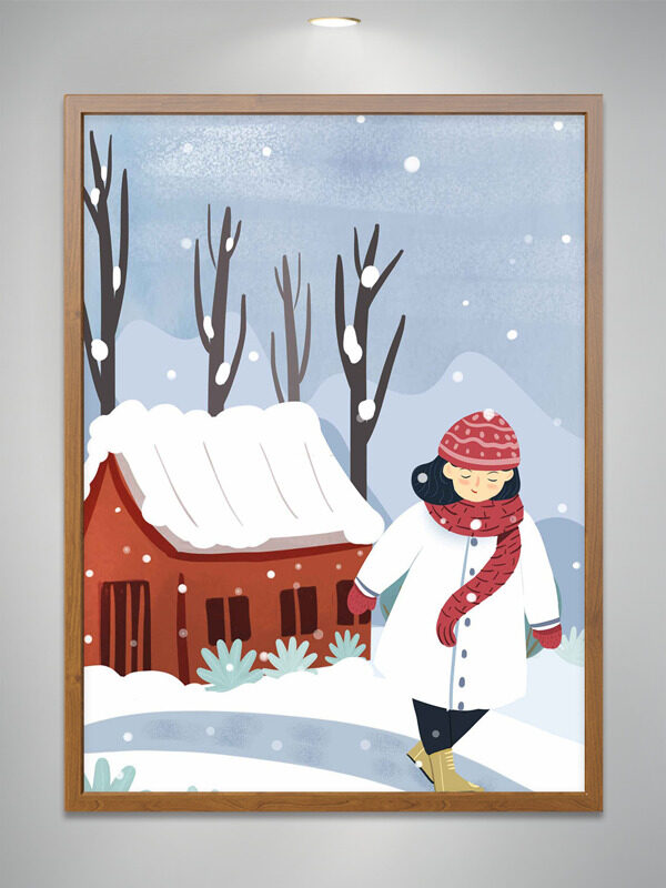 简约风格浪漫雪乡创意扁平人物插画